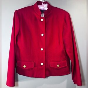 Willow Ridge 6P Red 100% Wool Cropped Blazer Jacket Gold Buttons